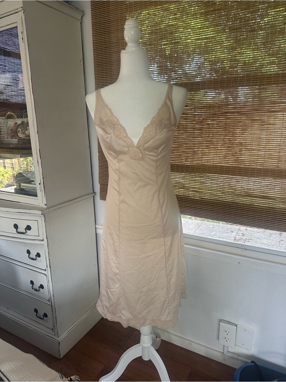 Vintage Classic Lace-Trim Slip Dress - Beige
